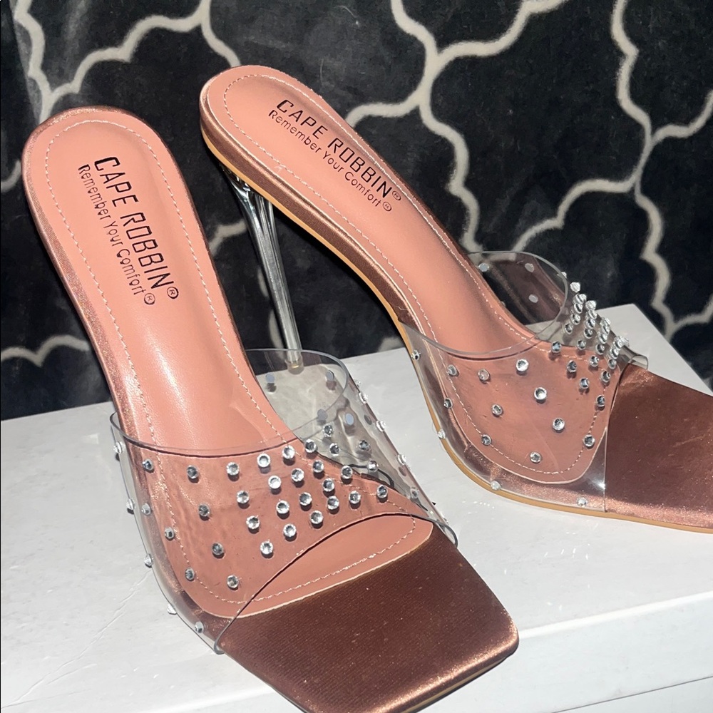 Cape Robbin Metallic Heels with Clear Embellished Straps - Picture 3 of 11